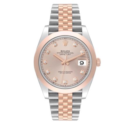 Rolex Datejust 41mm RG Smooth Bezel Sundust Diamond Dial Jubilee Band 2 Tone 18k Rose Gold & Stainless Steel Watch 126301