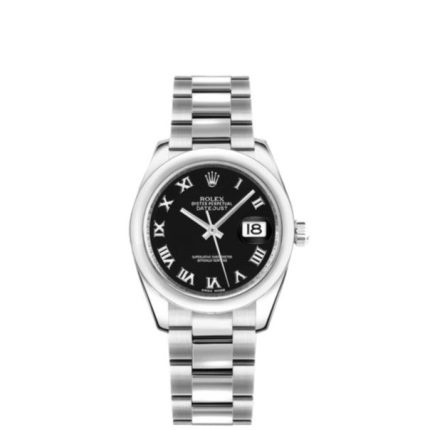 Rolex Datejust 31mm Black Roman Numeral Dial Smooth Bezel Oyster Band Stainless Steel Watch 178240
