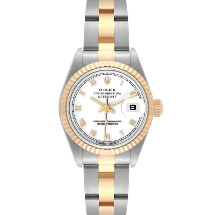 Rolex Datejust 26mm White Roman Dial YG Fluted Bezel Oyster Band Band 2 Tone 18k Yellow Gold & Stainless Steel Watch 69173