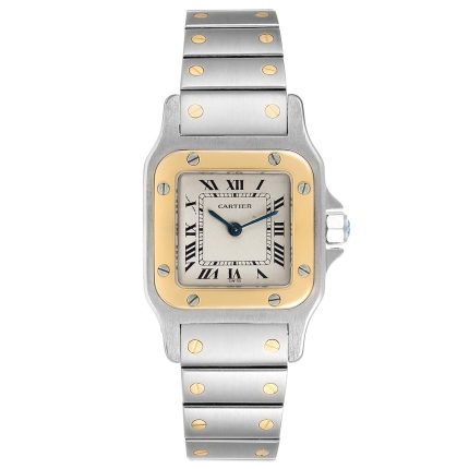 Cartier Santos Galbee 24mm Silver Dial 2 Tone Yellow Gold & Stainless Steel Watch 166930