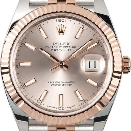 Rolex Datejust 41mm 2 Tone 18k Rose Gold & Stainless Steel Fluted Bezel Sundust Dial Jubilee Steel Watch 126331