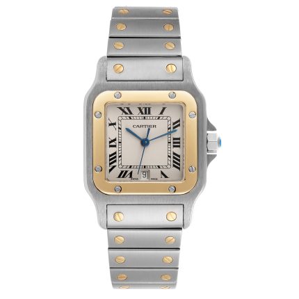 Cartier Santos Galbee 29mm 2 Tone Yellow Gold & Stainless Silver Dial Watch 187901