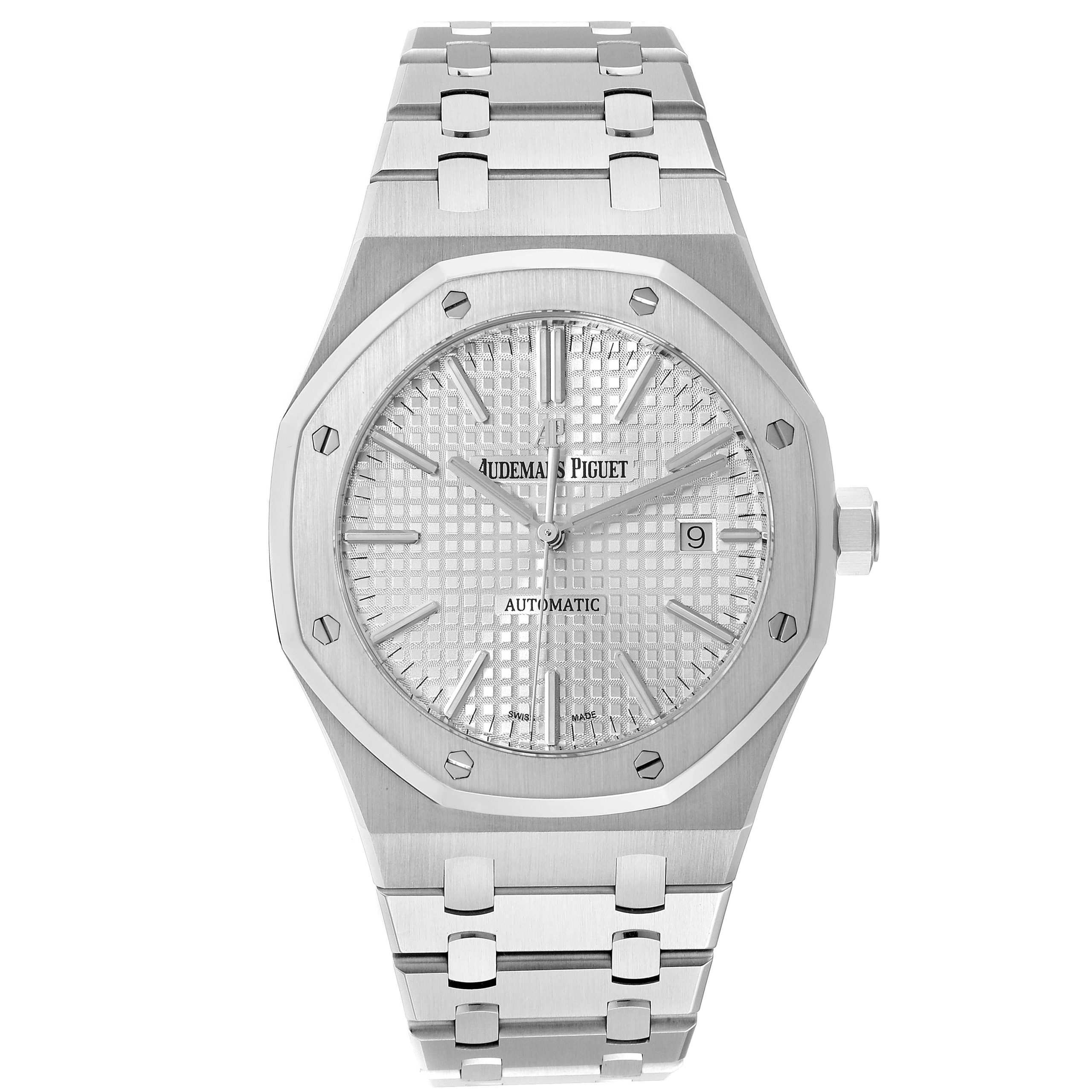 18230286 audemars piguet royal oak white dial steel mens watch 15400st box card 36754 a567c scaled