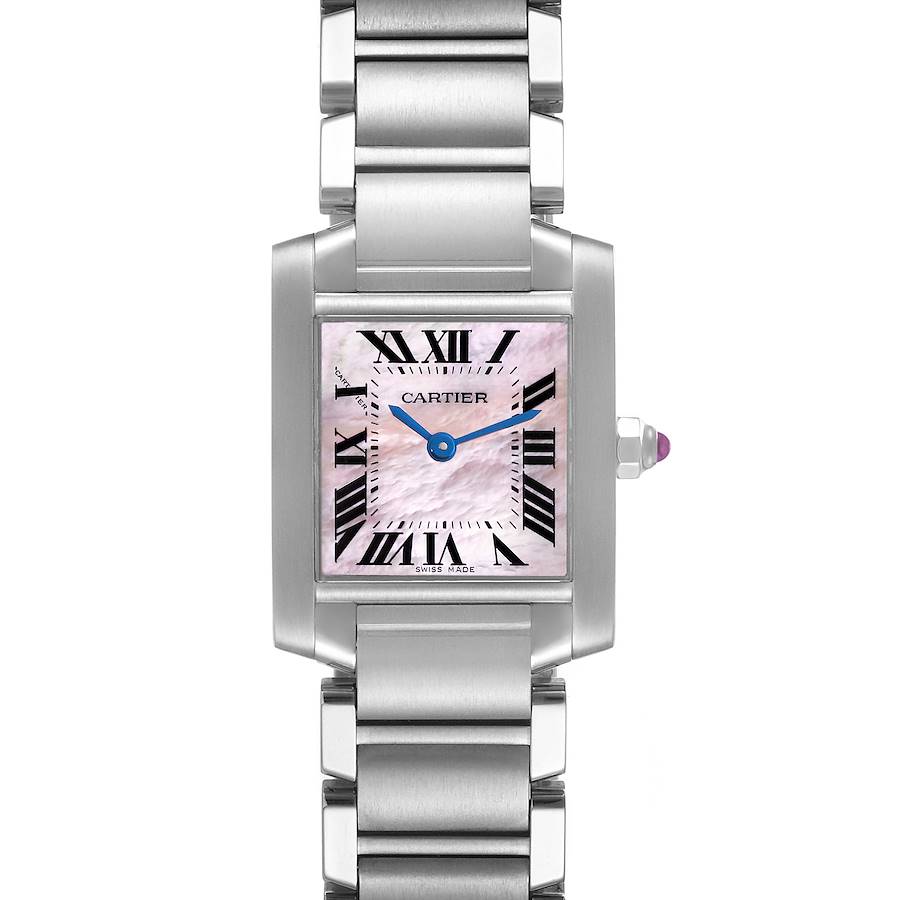 18232721 cartier tank francaise pink mother of pearl dial steel ladies watch w51028q3 57607 fc322 md
