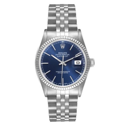 Rolex Datejust 36mm Blue Dial White Gold Fluted Bezel Stainless Steel Jubilee Watch 16014