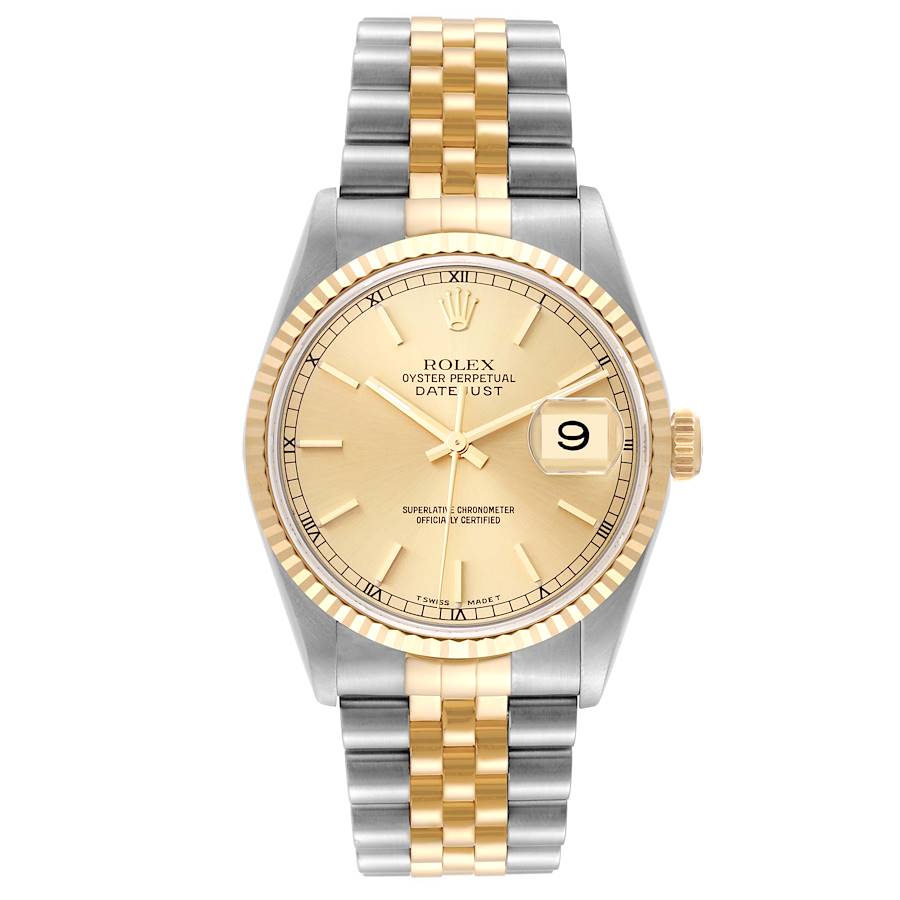 18244746 RolexDatejust36mm2Tone18kYellowGold StainlessSteelChampagneDialFlutedBezelJubileeWatch16233 c45c584e 2177 4b9a b769 c00754397abc