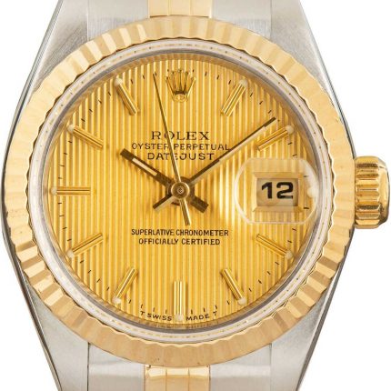 Rolex Datejust 26mm 2-Tone 18k Yellow Gold & Stainless Steel Lined Gold Dial 18k YG Fluted Bezel Jubilee Band Watch 69173