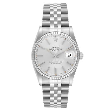 Rolex Datejust 36mm Silver Dial 18k White Gold Fluted Bezel Stainless Steel Jubilee Watch 16014