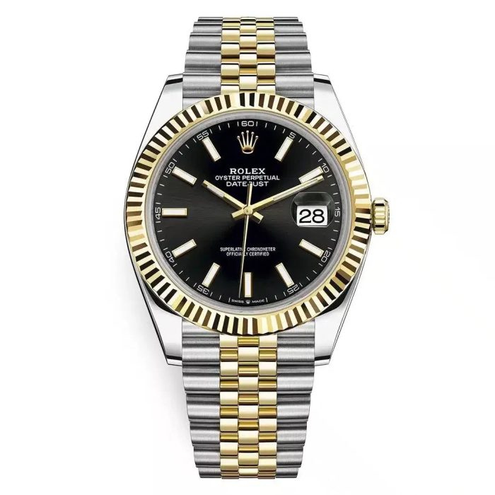 18260240 RolexDatejust41mm2ToneStainlessSteel 18kYellowGoldFlutedBezelBlackColorDialJubileeBandWatch126333