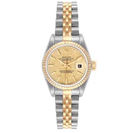 Rolex Datejust 26mm 2-Tone 18k Yellow Gold & Stainless Steel Gold Linen Dial 18k YG Fluted Bezel Jubilee Band Watch 69173