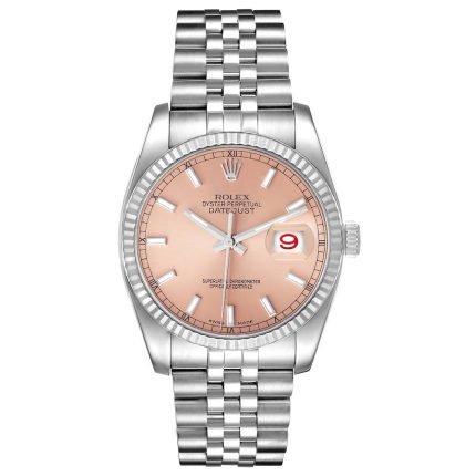 Rolex Datejust 36mm Stainless Steel 18k White Gold Fluted Bezel Pink Dial Jubilee Watch 116234